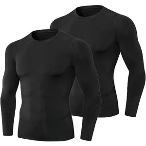 2 Pack Men's Compression Shirts Long Sleeve Quick Dry Workout Athletic Base Layer T-Shirts Sports Undershirt Large