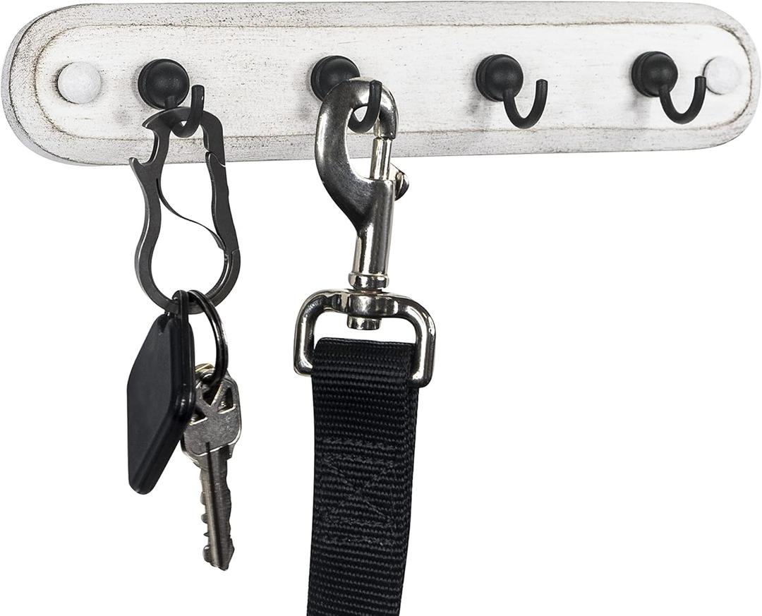 Spectrum Four Hook Rack Modern Entryway Organizer & Wall Dcor, Wall-Mounted Key Holder & Organizer for Hanging Car & House Keychains, White Washed/Black