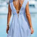 CUPSHE Women Swimsuit Cover Up V Neck Striped Summer Mini Beach Dress Sleeveless Tie Front Cover Ups for Swimwear (S)