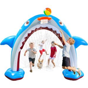 11Ft Inflatable Shark Sprinkler, Large Shark Arch Sprinkler Toys for Summer Outdoor Backyard Yard Lawn, Perfect Inflatable Shark Sprinkler Water Park Toy Games for Boys Girls (132" x 83")