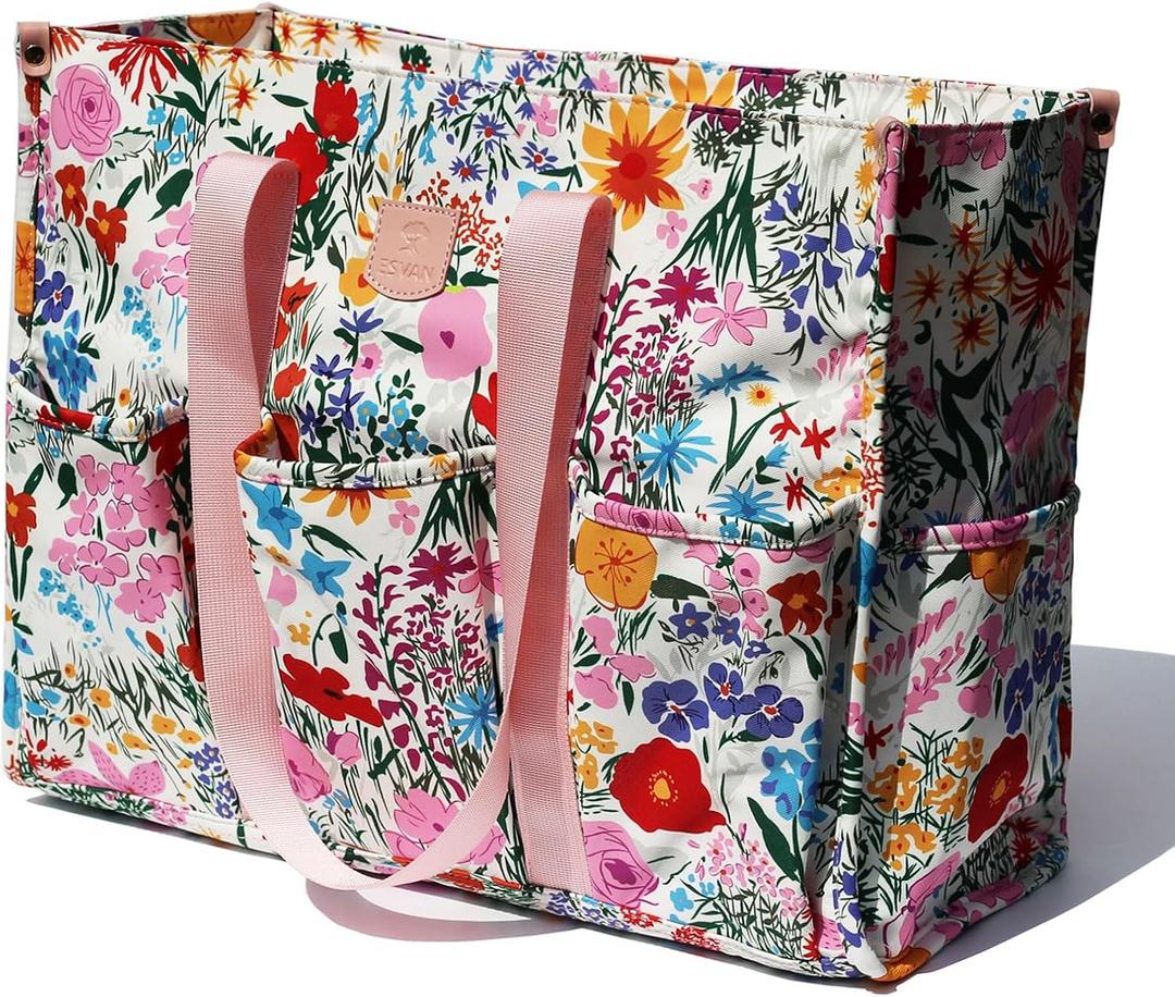 ESVAN Utility Tote Bag with Zip Top Waterproof Teacher Tote Bag for Teacher Work Women Beach (J)