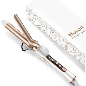 1 Inch Curling Iron, Dual Voltage Hair Curling Iron Heat up to 450F, Professiona Curling Wand Ceramic Tourmaline(Champagne Gold) (White)