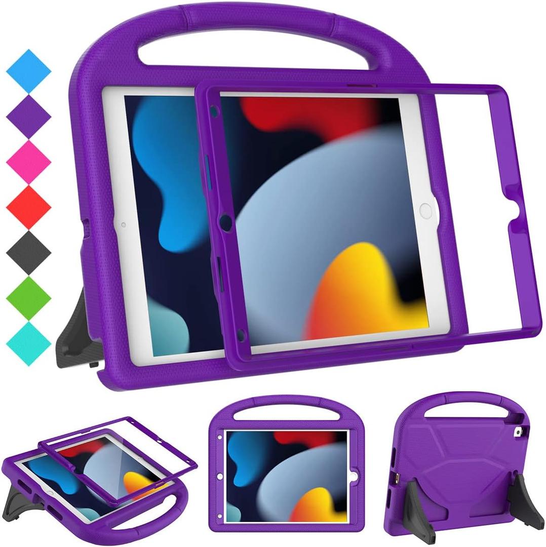 SUPLIK Kids Case for iPad 9th/8th/7th Generation - iPad 10.2 inch 2021/2020/2019 Case with Built-in Screen Protector, Durable Shockproof Handle Stand Kids Case for Apple iPad 7/8/9 Gen, Purple