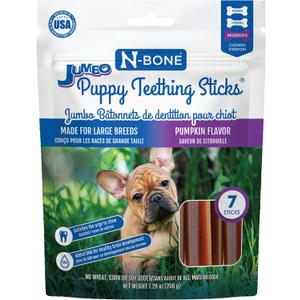 N-Bone Jumbo Puppy Teething Sticks Pumpkin Flavor Dog Treats, 7 Count 7.28-oz Bag (EXP 08/19/27)