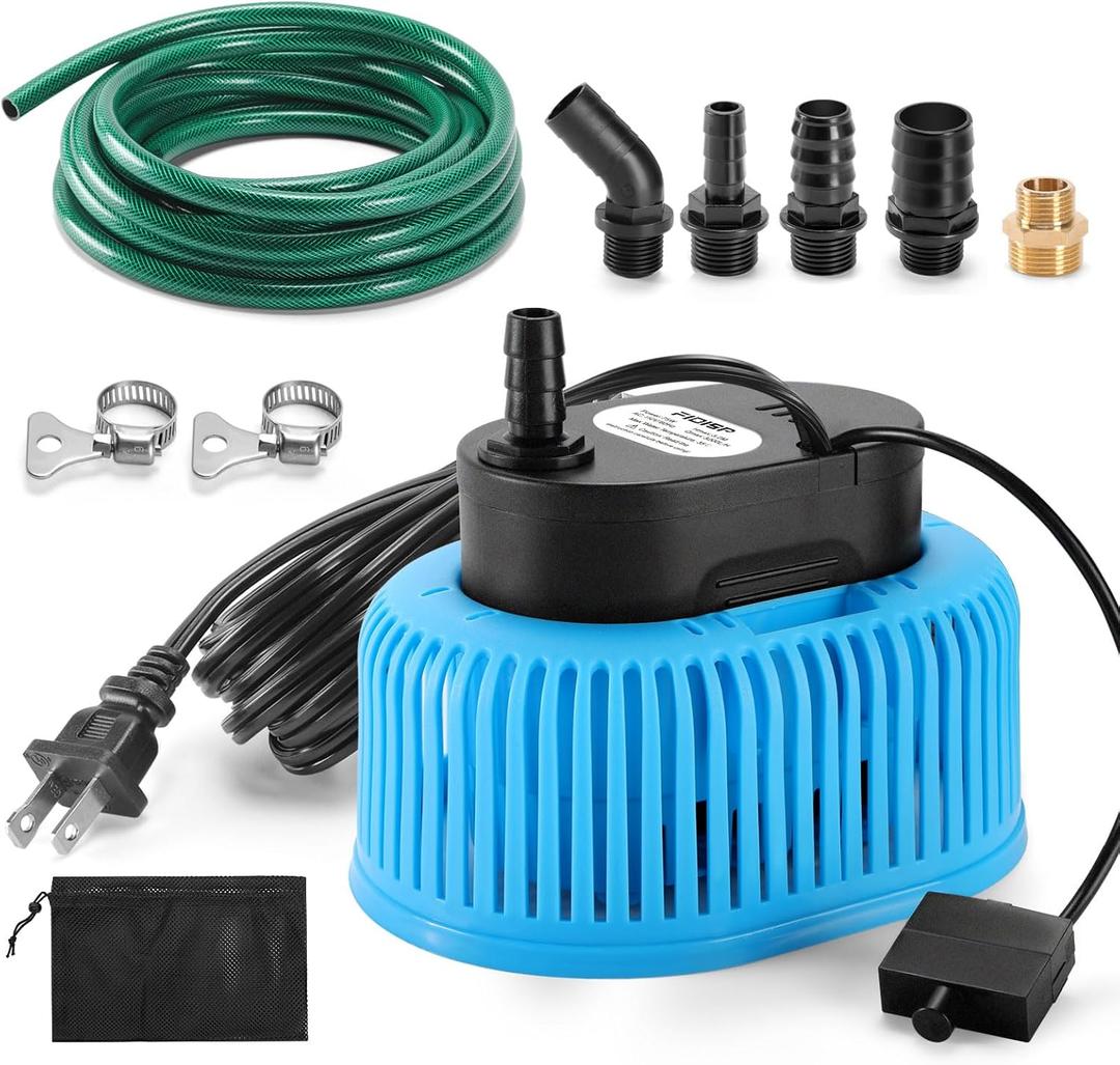 FIDISP Pool Cover Pump Automatic On Off, 850 GPH Automatic Pool Cover Pumps Above Ground With 5 Hose Adapters, 23 FT Drain Hose, 25 FT Power Cord, Water Pump for Draining of Pool Covers, Ponds, Tubs