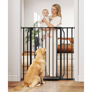 40" Extra Tall Baby Gate for Stairs, Auto Close Stroller Friendly Dog Gate Indoor for Doorways, Pressure Mounted 29"-40" Wide Baby Gate, Easy Walk Through Gate for Children & Pets, Black