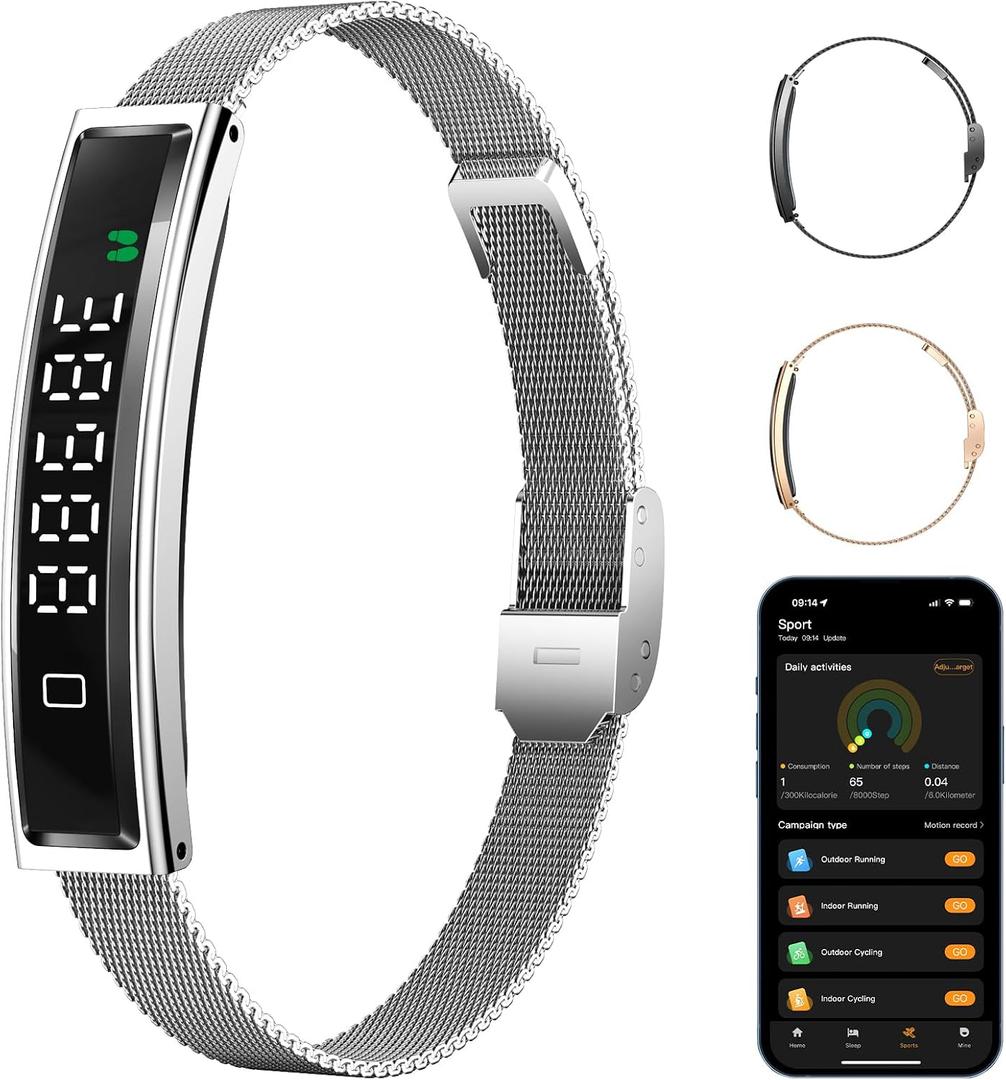 Smart Bracelet,Activity&Fitness Trackers,Touch Screen/Sleep Tracker/Heart Rate/Blood Oxygen,5ATM Waterproof,Multiple Sports Modes,Free App for iOS Android (Silver)