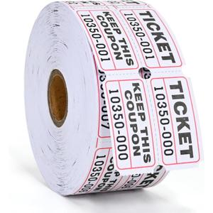L LIKED White Raffle Tickets Double Rolls with consecutively Numbered 50/50 Stub Raffle Tickets for Events, Entry, Class Reward and More-1000 Tickets/Roll