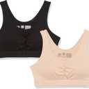 Fruit of the Loom Women's 2-Pack Shirred Front Sport Bra  Removable Pads for Customizable Support (44)