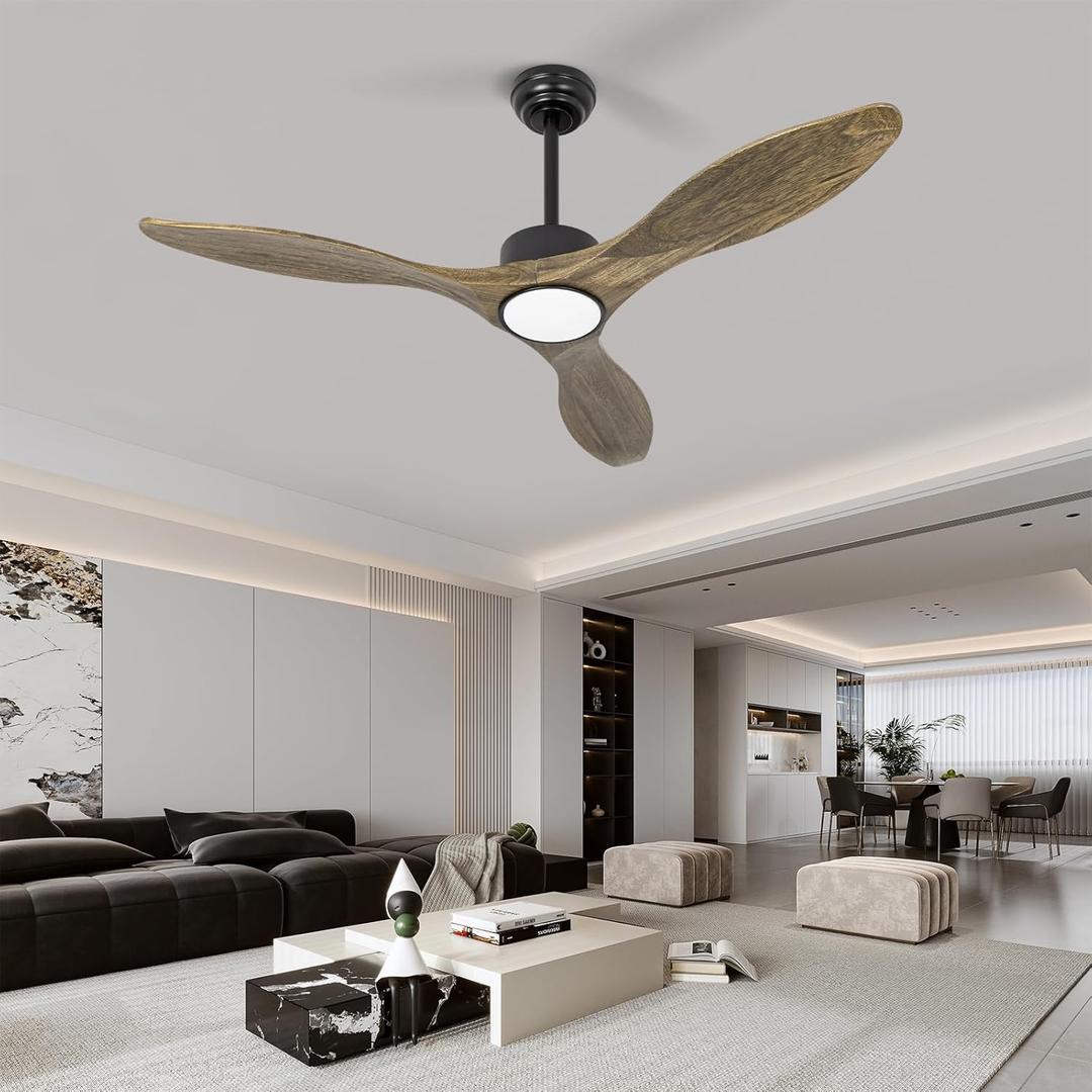 Ceiling Fans with Lights Remote, 52inch Solid Amber Wood Ceiling Fan, 3 Blades Reversible DC Motor 3CCT Dimmable Lighting 3-Timer for Living Room Bedroom Farmhouse Patio