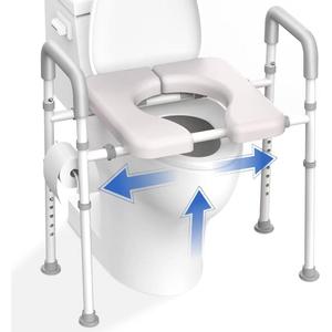 Raised Toilet Seat with Handles - Width & Height Adjustable Toilet Seat Risers for Seniors, Heavy Duty Handicap Toilet Riser, Fit Any Toilet, Up to 400lbs