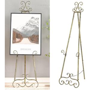 57H Metal Easel Stand for Sign Rustic, Upgrade Large Free Standing Adjustable Display Scroll Easel Stand, Heavy Duty for Mirror Pictures Wedding Holder Showcasing with Chain Support