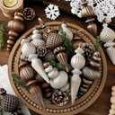 Yunlly 9 Pcs Neutral Christmas Ornaments Textured Christmas Tree Decor with Hanging Loop Modern Brown Hanging Finial Ornaments Shatterproof Home Decor for Xmas Vintage Rustic Farmhouse (Classic Color)