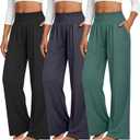 Neer 3 Pack Women's Wide Leg Yoga Pants Comfy Lounge Pants with Pockets Baggy Elastic Waist Joggers Ladies Open Bottom (XXL)