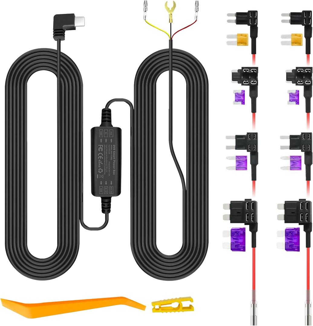 Universal Dash Cam Hardwire Kit with Parking Mode & LowVoltage Protection-converts 12V-30V to 5V/3A USB-C,Safe for Car Battery, Easy Install