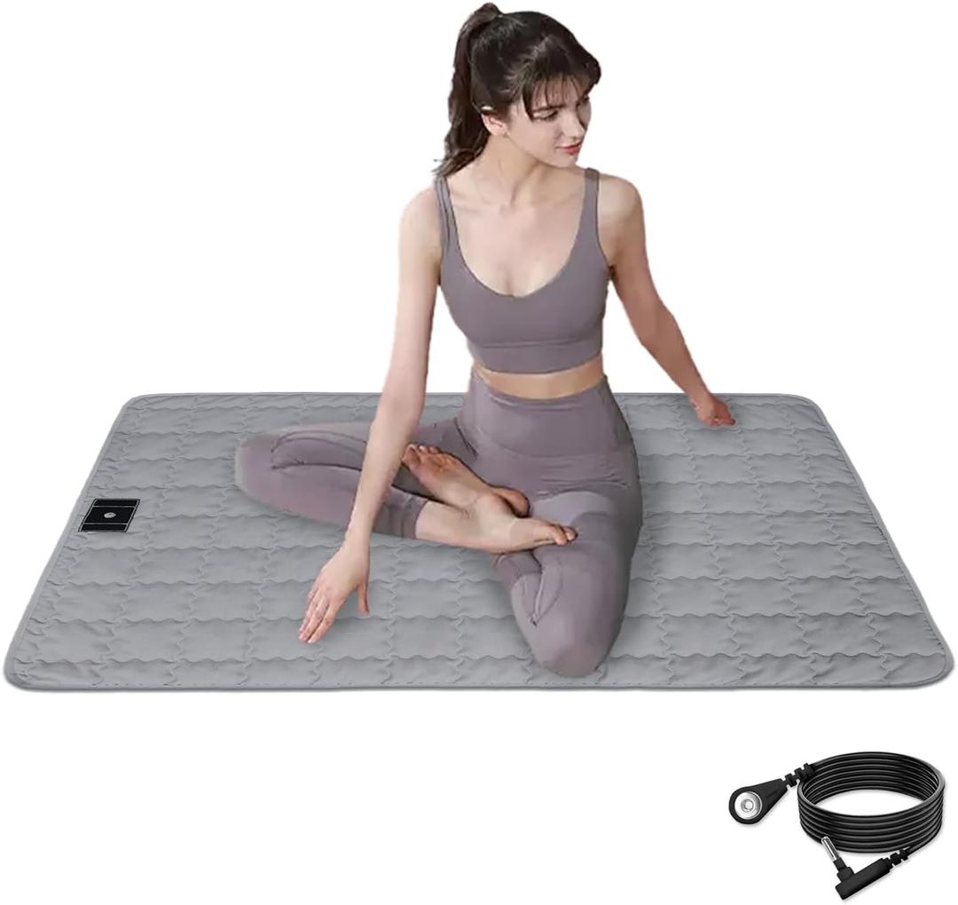 Grounding Mat Cotton Grounding Pad for Bed, Grounding Sheet Anti-Slip Mat Pad with Cotton & Silver Fiber, with 15ft Grounding Cord for Sleep for Stress Relief Sleep Improvement 23 * 35in (Gray)