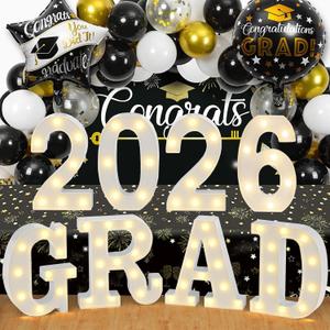 9 LED Marquee Letter Lights Grad 2026 Sign, Grad 2025/6 Light up Letters for graduation decorations, Class of 2026 Lights Decoration for High School Senior College Graduation Party Favor Supplies