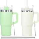 14 Oz Tumbler with Handle and Straw for Kids, 2Pack Insulated Cup for Kids, Travel Coffee Mugs for School Outdoor Travel, White&Green