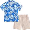 YALLET Toddler Boy Clothes Summer Outfits Short Sleeve Button Down Shirt+Shorts Baby Boy Beach Casual Clothe, Size: 18-24 Months