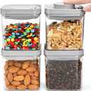 WRINGKIT Set of 4 Airtight Food Storage Containers, 0.58 Qt Small Cereal Snacks Container with Lids, Leak Proof Stackable Flour Sugar Canisters for Pantry, Spices, Candy, One Button Opening, 550ml