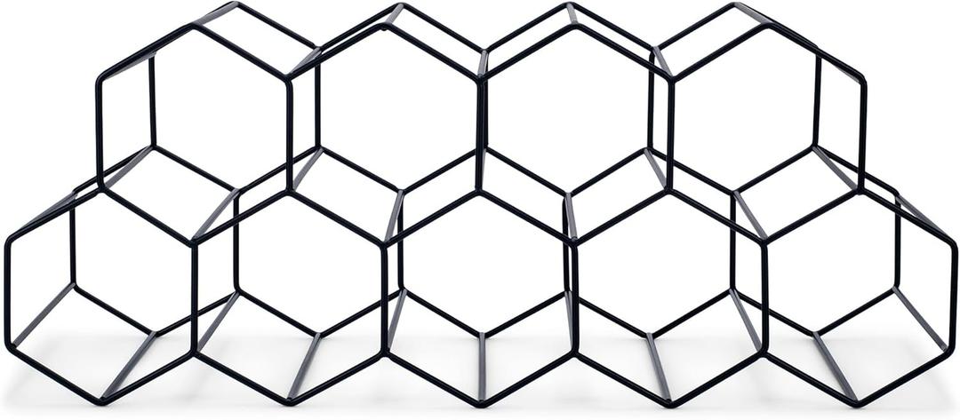 NAT & Jules Honeycomb Black Iron Metal Tabletop Wine Rack, Large - Perfect for Kitchen Countertop, Pantry or Cabinets Display or Storage - Holds 12 Bottles, Black