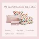 AMBERSPACE Queen Comforter Set for Girls, Colorful Checkered Bedding Set with Cute Floral, All Season Plaid Kids Bed in a Bag 7 Pieces with Sheets, Pillowcases & Shams