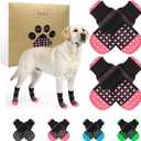 SCENEREAL Anti Slip Dog Socks to Prevent Licking Paws, Dog Booties & Paw Protectors for Hot Pavement Hardwood Floors, Traction Control for Small Medium Large Senior Dogs, Pink XL (XL(Paw Width 3.5"))