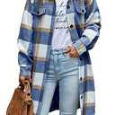 PRETTYGARDEN Womens Plaid Shacket Jacket Fall Fashion 2026 Long Sleeve Button Up Flannel Shirt Winter Clothing Woolen Coats (Plaid Blue White,X-Large)