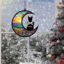 2 x Cat Memorial Gift for Loss of Cat-Pet Remembrance Sympathy Ornament Personalized Date Name Pattern Angel Cat on Moon Gifts for Cat Lovers