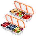 2 Pack Stainless Steel Snack Containers - Reusable 3 Compartment Snackle Box Container with Lids for Kids Adults, Divided Snack Food Storage Containers for School, Home, Travel