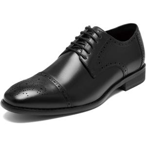 HEEZ Men's Dress Shoes, Classic Cap Toe Oxford for Men Non Slip, Comfortable Lace Up Derby Shoes for Formal Business Work Wedding Office Prom, Black Brogue, Size 10.5