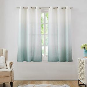 Central Park Ombre Window Curtain Panel Linen Gradient Print on Rayon Blend Fabric Drapery Treatments for Living Room/Bedroom, Cream White to Aqua, 40" x 63", Set of 2