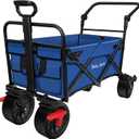 BEAU JARDIN Collapsible Foldable Push Pull Folding Beach Wagon 350lbs Heavy Duty Utility Camping Grocery Garden Sport Wagon with All Terrain Sand Wheels and Brakes Blue (Medium)