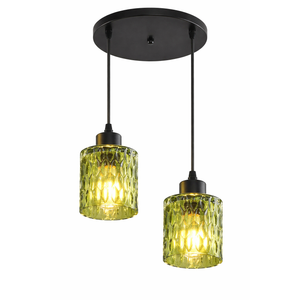 2- Light Semi Flush Mount Ceiling Light, Vintage Black Kitchen Ceiling Light Fixture with Green