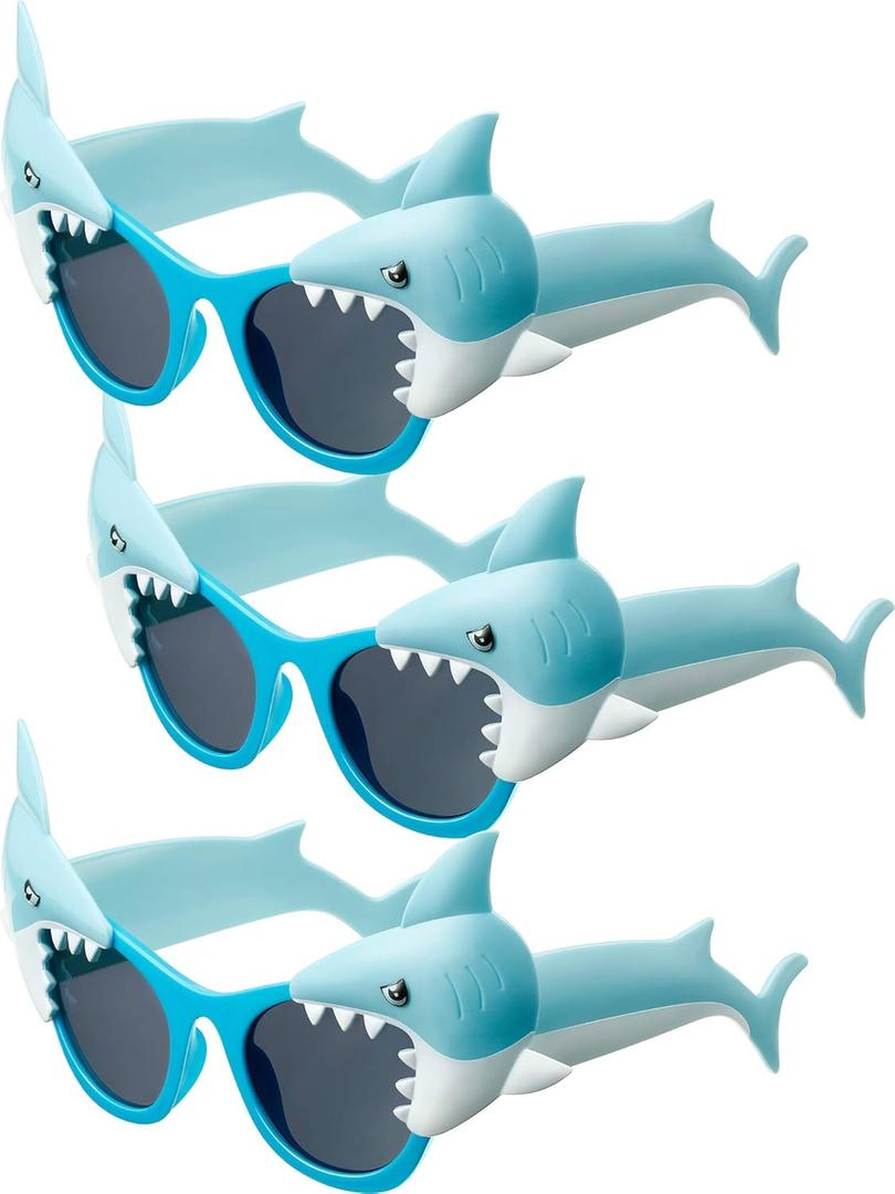 Frienda 3 Pairs Shark Sunglasses Funny Summer Shark Eyeglasses Novelty Costume Sunglasses for Tropical Summer Beach Ocean Pool Theme Party Hawaiian Photo Props Gifts