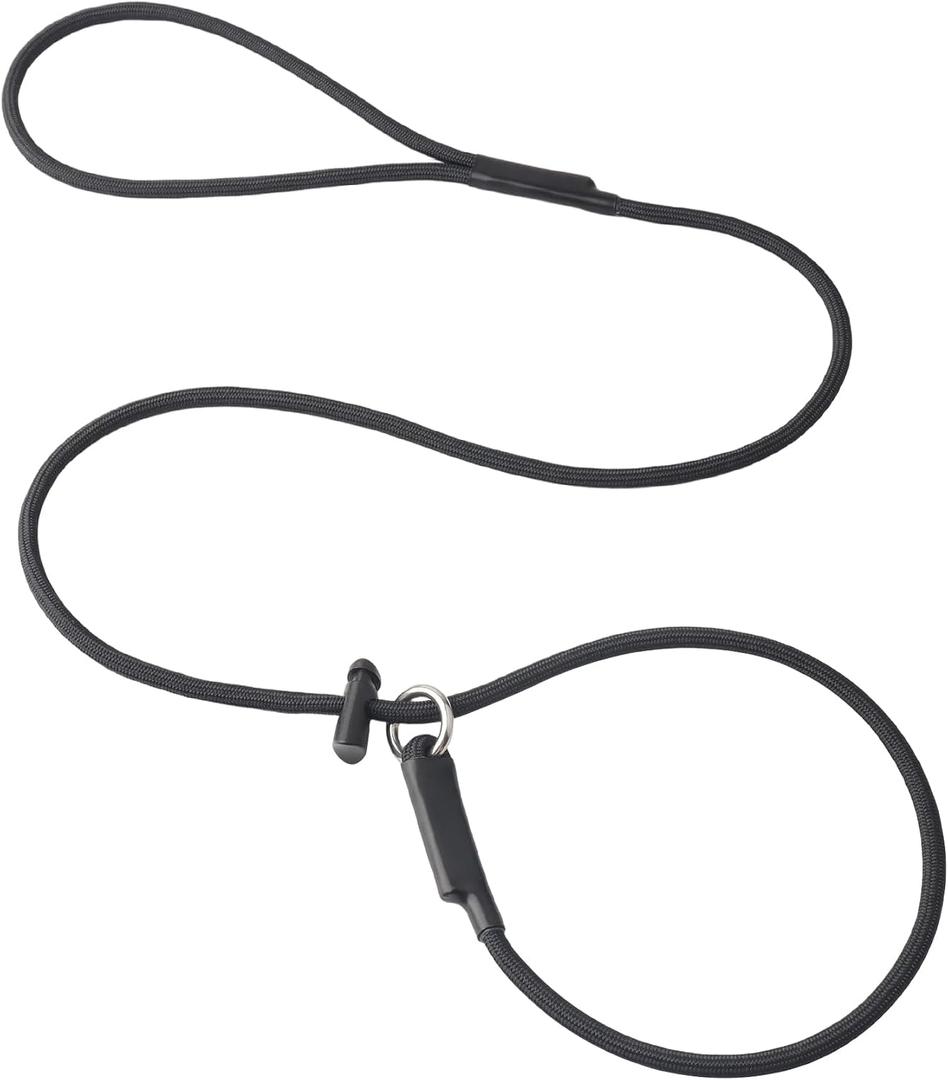 Slip Lead Dog Leash for Small & Medium Dogs, 1/4 x 4ft Sturdy Nylon Rope with Spring-Loaded Adjustable Stopper, Easy On/Off Training & Walking Slip Leash(Black, 4ft*1/4")