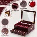 Novabright Wooden Silverware Storage Box, Silverware Chest Case with Glass Lid Flatware Organizer with Handle Felt Lined for Flatware Utensils Home Decor Gift(2 Layer)