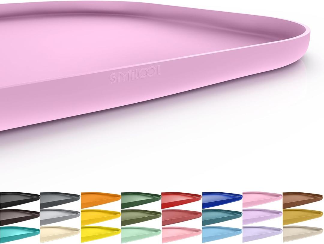 SMILOOL Silicone Pet Feeding Mat with Raised Edge for Food and Water, Dog Bowl Mats, Cat Bowls Placemat with High Lip for Floor Waterproof, Rubber Tray for Cats and Dogs 19 x 12 x 0.7 Light Pink