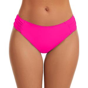 Women's Bathing Suit Bottoms Full Coverage Ruched Bikini Tankini Bottom Swimsuit Brief (Pink, XL)