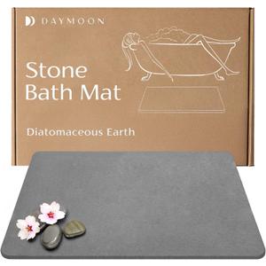 Day Moon Stone Bath Mat, Diatomaceous Earth Shower Mat, Non-Slip Super Absorbent Quick Drying Bathroom Floor Mat, Natural, Easy to Clean (23.6 x 15.35 Dark Grey)
