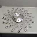 24 Inch Crystal Large Modern Metal Starburst Decor, Bling Crystal Wall Clock for Kitchen Office Bedroom Living Room Decorative (Silver)