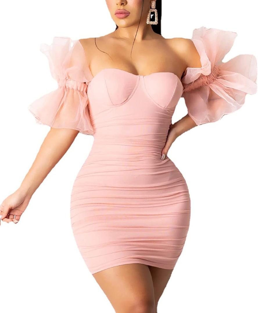 LKOUS Elegant Club & Night Out Dresses, Off Shoulder Evening Birthday Dresses, Solid Color Bodycon Mini Dress (X-Large) LKOUS Elegant Club & Night Out Dresses, Off Shoulder Evening Birthday Dresses, Solid Color Bodycon Mini Dress (X-Large)
