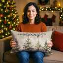 2 x Rustic Merry Christmas Tree Pillow Covers, Farmhouse Christmas Decor, Xmas Tree Forest Winter Holiday Lumbar Pillow Covers for Home Living Room Bedroom Sofa Couch,20x12 Inch,BB117 (27 Color)