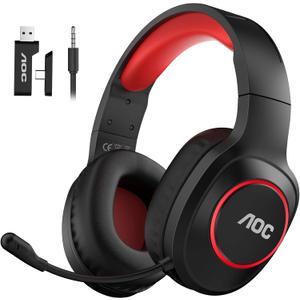 AOC Bluetooth Gaming Headset with Mic for PC, PS5/4, Nintendo Switch, 2.4GHz Wireless Gaming Headphones with RGB, USB-C, 7.1 Virtual Surround 20ms, Latency, 45H Playtime- Red