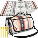 HAUSPROFI Extra Large Picnic Blanket 80"x80" – Waterproof Outdoor Mat for Beach, Camping, Park & Garden, Portable with Carry Strap & 4 Stakes, Machine Washable, Bohemian Pattern