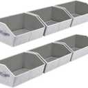 Closet Organizers Bins 6 Packs - Large Closet Shelf Organizer with Handles, Fabric Trapezoid Storage Bins, Collapsible Storage Cubes for Clothes, Towels, Light Grey