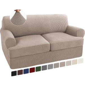 Turquoize 3 Piece T Cushion Loveseat Slipcovers Sofa Cover for 2 Cushion Couch Cover Washable Sofa Slipcover Furniture Covers with 2 Individual T Cushion Seat Covers (2 Cushion Loveseat, Sand)