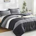 Litanika Full Comforter Set Black - 3 Pieces Stripe Bedding Comforter Sets