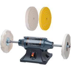 POWERTEC 8-Inch Bench Buffer Jewelry Polisher - Includes 4PCs 80Ply Thic Buffing Wheels | Slow Speed Long Shaft Benchtop Machine for Polishing Metal, Jewelry, Knives, Wood, Jade, and Plastic (BF800C)