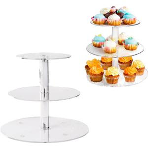 3 Tier Cupcake Stand Round Shape Acrylic Cupcake Tower Dessert Stand Holder Pastry Display Cookie Candy Buffet Stand for Wedding, Birthday, Party Decorative Supplies